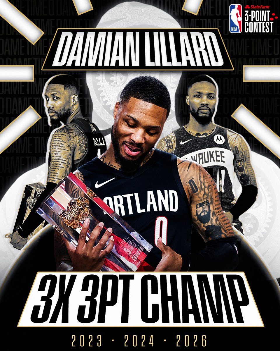 Make it three 🏆🏆🏆
For the third time in four years... Damian Lillard took home the @StateFarm NBA 3-Point Contest title!