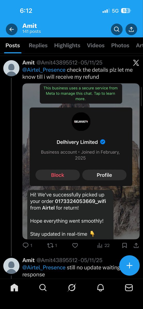 Amit43895512's tweet photo. @Airtel_Presence y i am still getting calling and msgs of air fibre equipment return when i have already returned   Stop this nonsense https://t.co/luKsbM760W