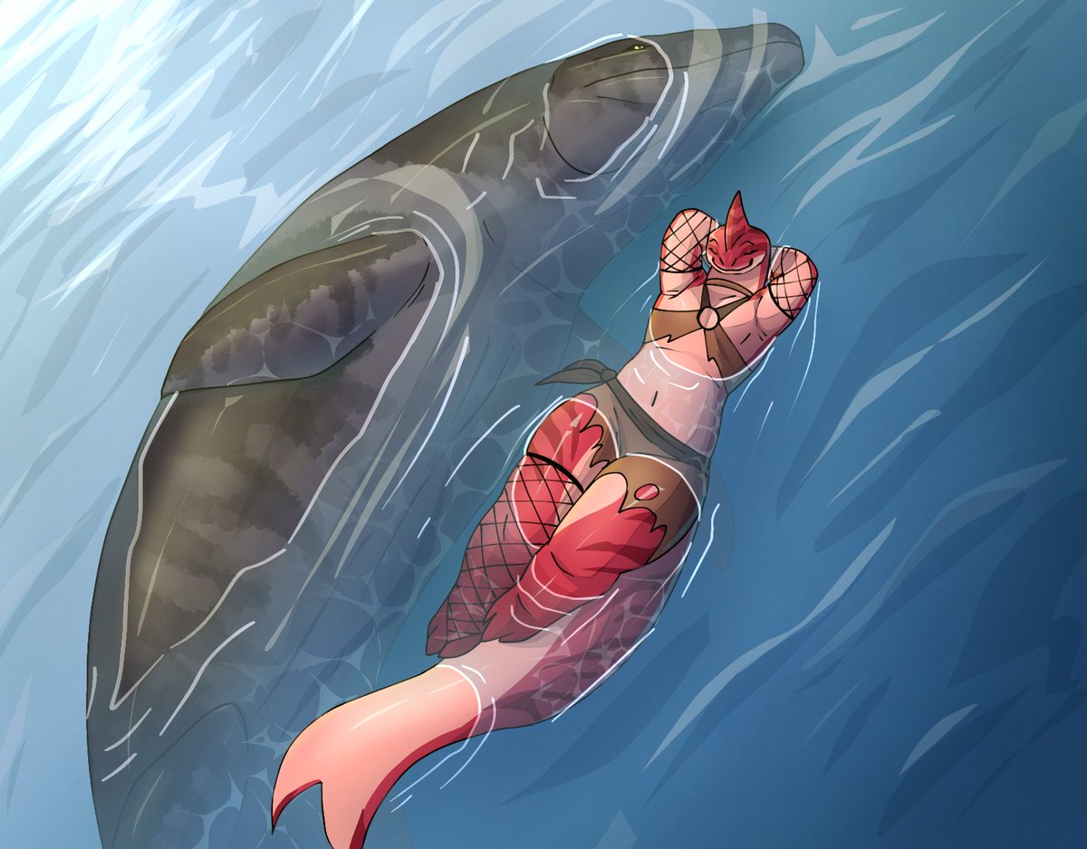 Rubra swimming with her mosa (im sorry for not drawing her in a while)