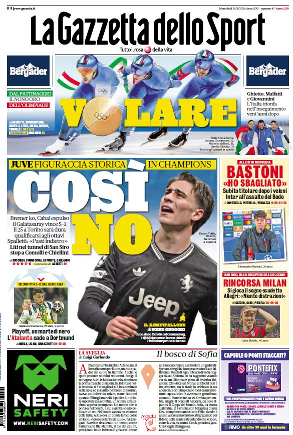 La prima pagina della Gazzetta di oggi:

📣COSì NO
Le notizie 👉 trib.al/cGNgwIi