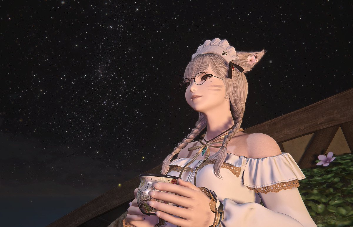 Kempowder1's tweet photo. Day 7, enjoying the night stars #FF14 #FFXIV https://t.co/BtOoIjMWQU