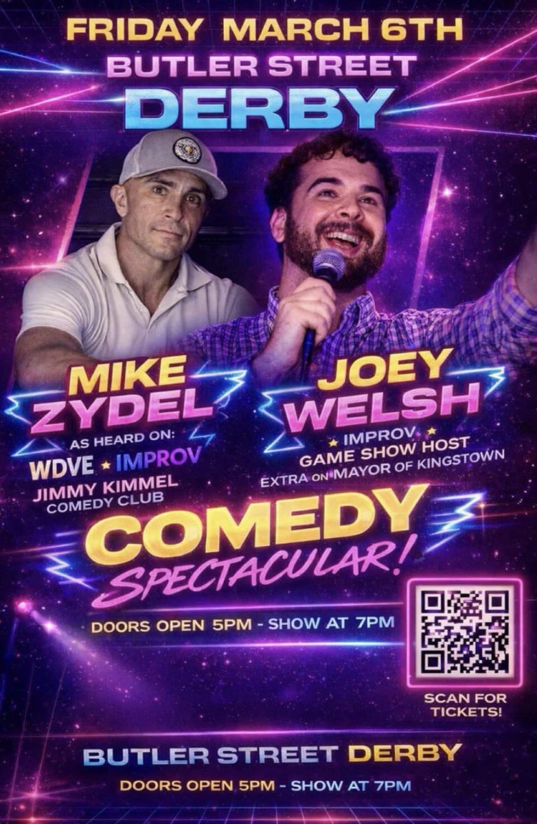 joeywelsh5's tweet photo. Hey we got another show coming up at @butlerstreetderby on March 6th! @itsmikewysocki is gonna be there with more special guests. Please ignore my fake credits Zydel stopped listening to me years ago! Scan the barcode for tickets! This is how my son FaceTimes me now btw https://t.co/eYOA0prU6h