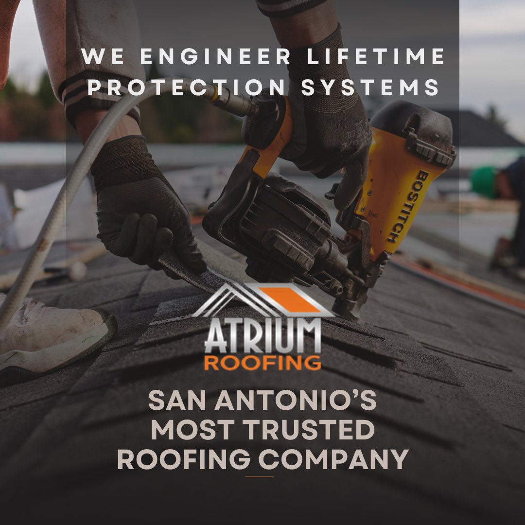 atriumroofing's tweet photo. Most companies install shingles.

We engineer lifetime protection systems.

Built for Texas heat.
Built for hail.
Built to last.

San Antonio’s trusted roofing company.

#SanAntonio #Roofing #HomeProtection https://t.co/fY1ZGUylgI