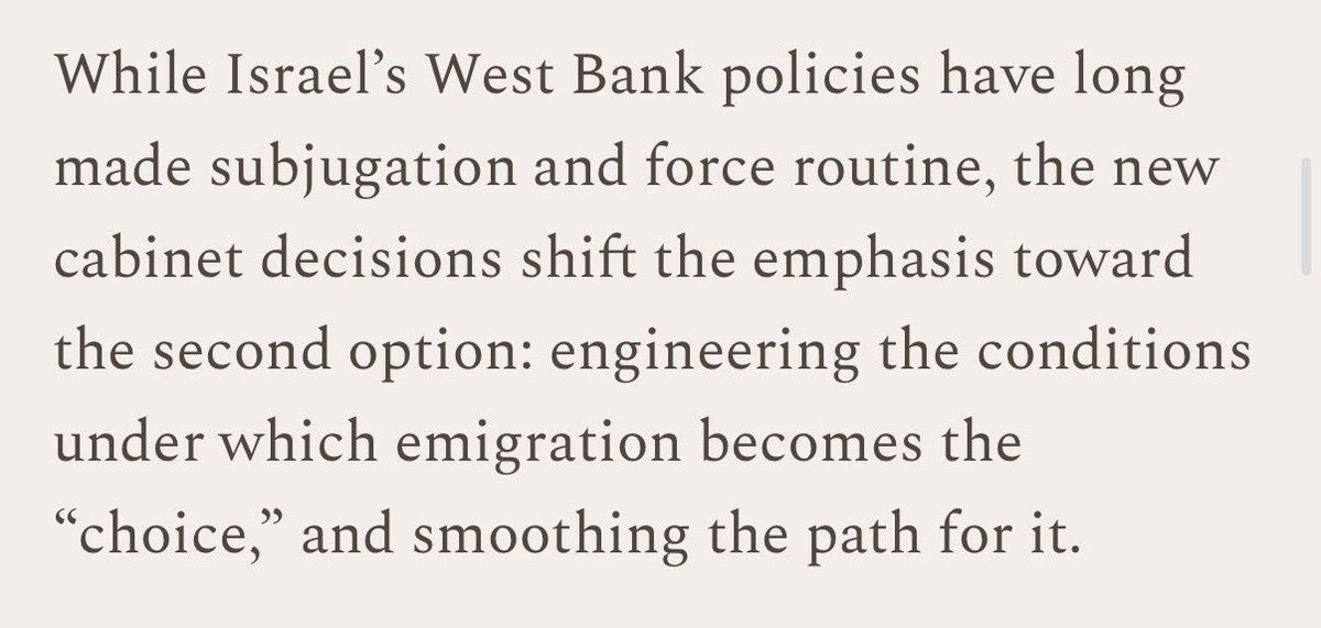 I wrote this last week. Really encourage you to read the full piece if you want to understand the plan Israel is executing to ethnically cleanse the West Bank. infinitejaz.com/p/annexation-b…