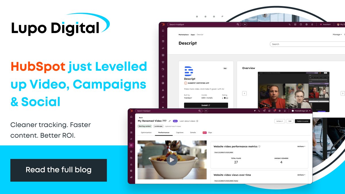 HubSpot’s January 2026 updates cut friction where it matters: safer workflow edits, smarter Customer Agent prompts, cleaner UTMs, better CRM control, and scalable video with Descript. Built for teams running HubSpot at scale.
hubs.li/Q041dRFs0

#HubSpotUpdates #MarketingOps