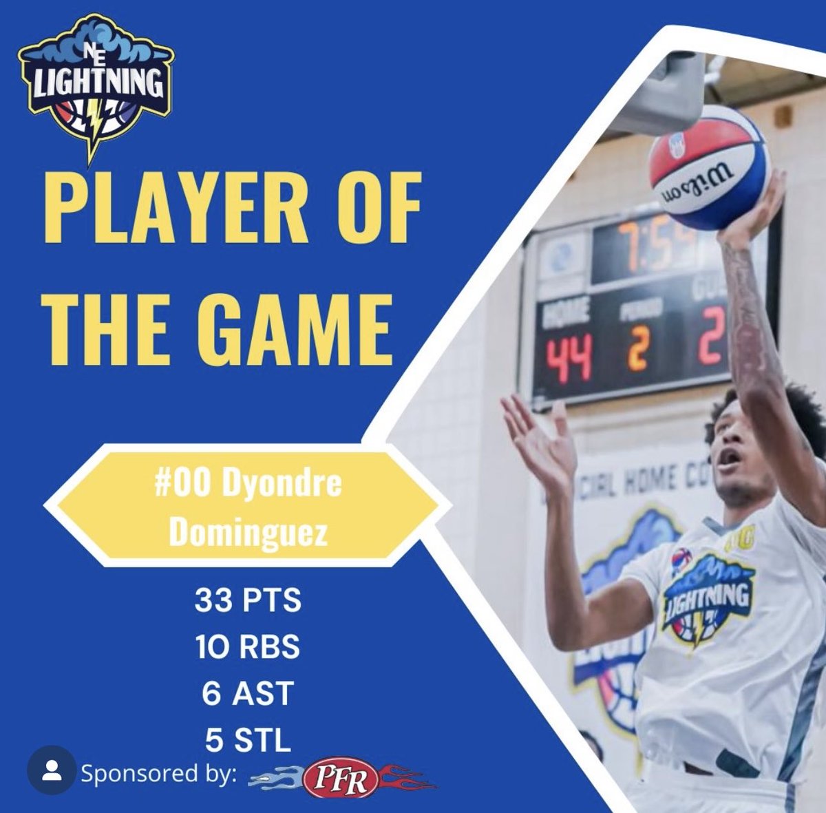 lightning_aba's tweet photo. The Player of the Game for the win Sunday over the New Hampshire Kingz is Dyondre Dominguez. Congratulations Dre. https://t.co/E3ccKr2zSu