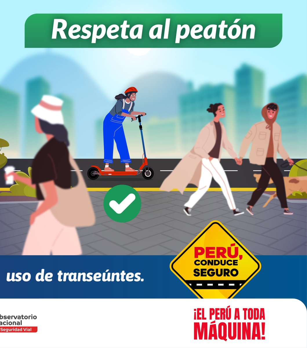 🚫🛴 ¡Por la vereda NO!
La acera es para peatones 👣

✅ Respeta al peatón y circula por la vía permitida.
Convivir en el espacio público es responsabilidad de todos 🤝🇵🇪

#PerúConduceSeguro #SeguridadVial #MTC #ONSV