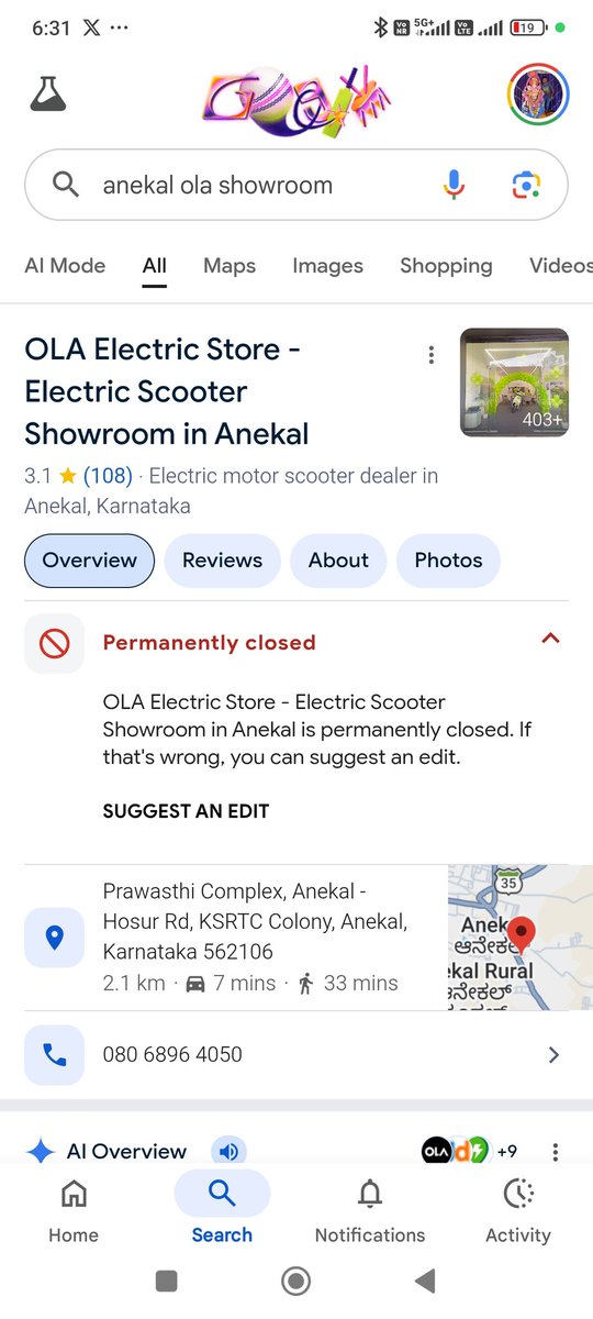 arumarv's tweet photo. Finally Ola closed the Showroom and service centre in Anekal but they r still providing appointment.. OLA towards bankruptcy.. Hell with OLA service..@bhash @OlaElectric #Everyone #INDvsPAK https://t.co/kUuPt39FG4
