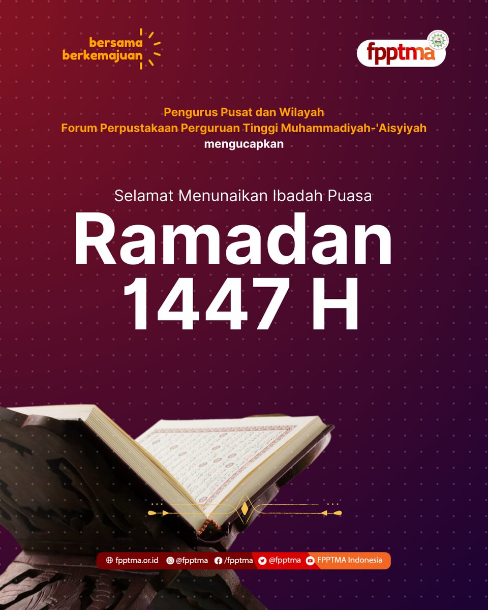 fpptma's tweet photo. Pengurus Pusat dan Wilayah FPPTMA mengucapkan 🌙✨

Selamat Menunaikan Ibadah Puasa Ramadan 1447 H / 2026 M

Semoga Ramadan kali ini membawa keberkahan, kedamaian, dan mempererat ukhuwah kita semua. 🤲💙
Marhaban ya Ramadan.

#Ramadan #RamadanMubarak #Ramadhan2026
#FPPTMA
#Islam https://t.co/K718wdI4Fn