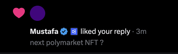 Previously, it had given NFTs to hyperliquid top traders, and each of these NFTs earned $100,000.
So what does this mean? Is an NFT coming for <a href="/Polymarket/">Polymarket</a> traders? If so, I expect it to be worth at least $150,000. 
<a href="/mustafap0ly/">Mustafa</a> 
<a href="/williamlegate/">LeGate</a>