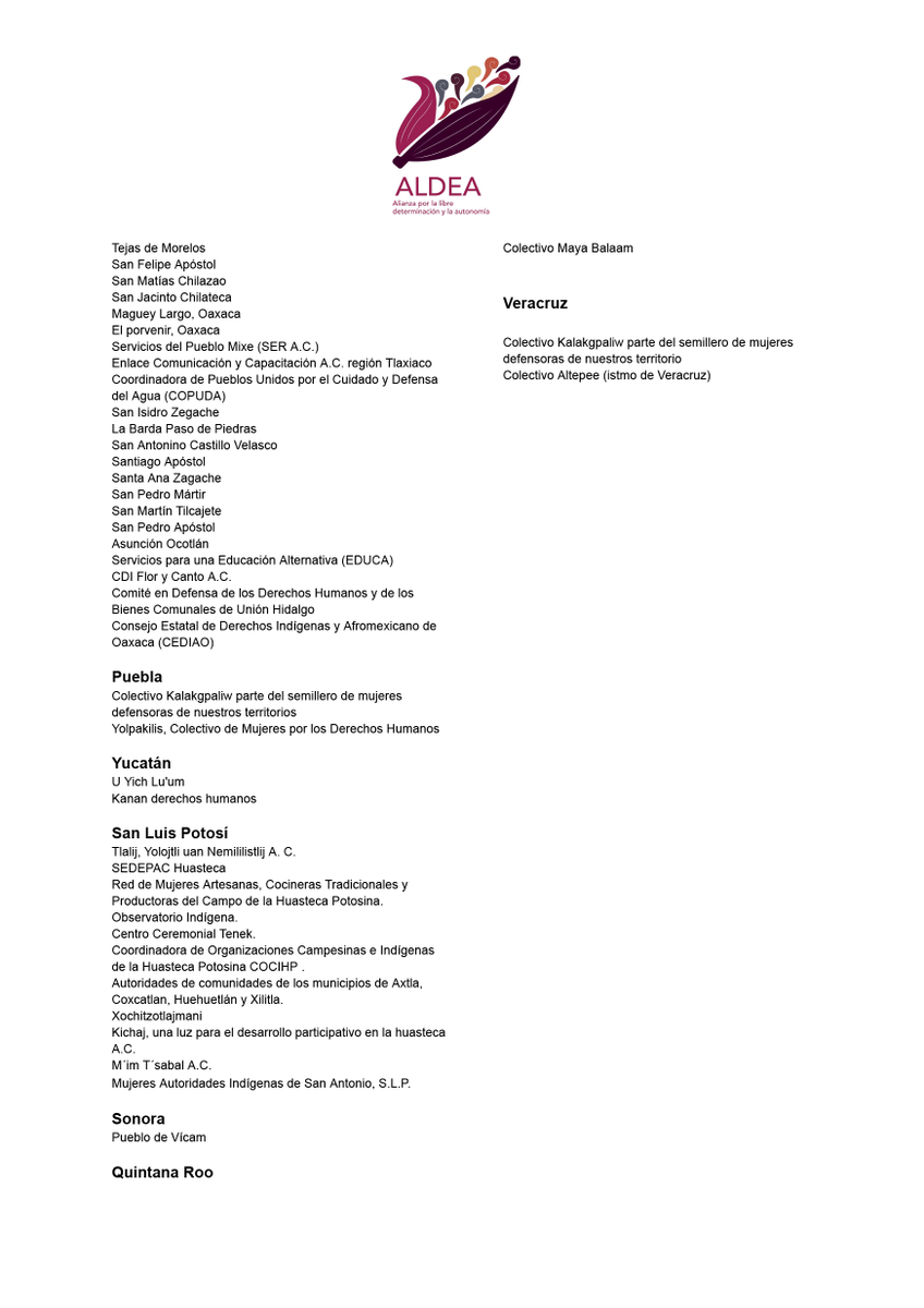 📢 Posicionamiento ALDEA
30 años de los  #AcuerdosDeSanAndrés

Alertamos sobre la persistencia de políticas públicas extractivistas, que continúan impulsando el despojo territorial, vulnerando la organización social indígena y reproduciendo el racismo estructural.