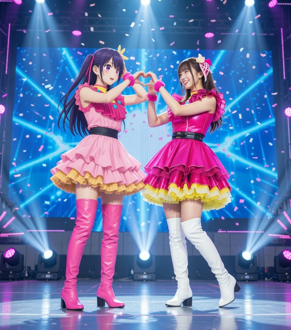 アニメのアイちゃんが実写のアイちゃんと共にパフォーマンスしている