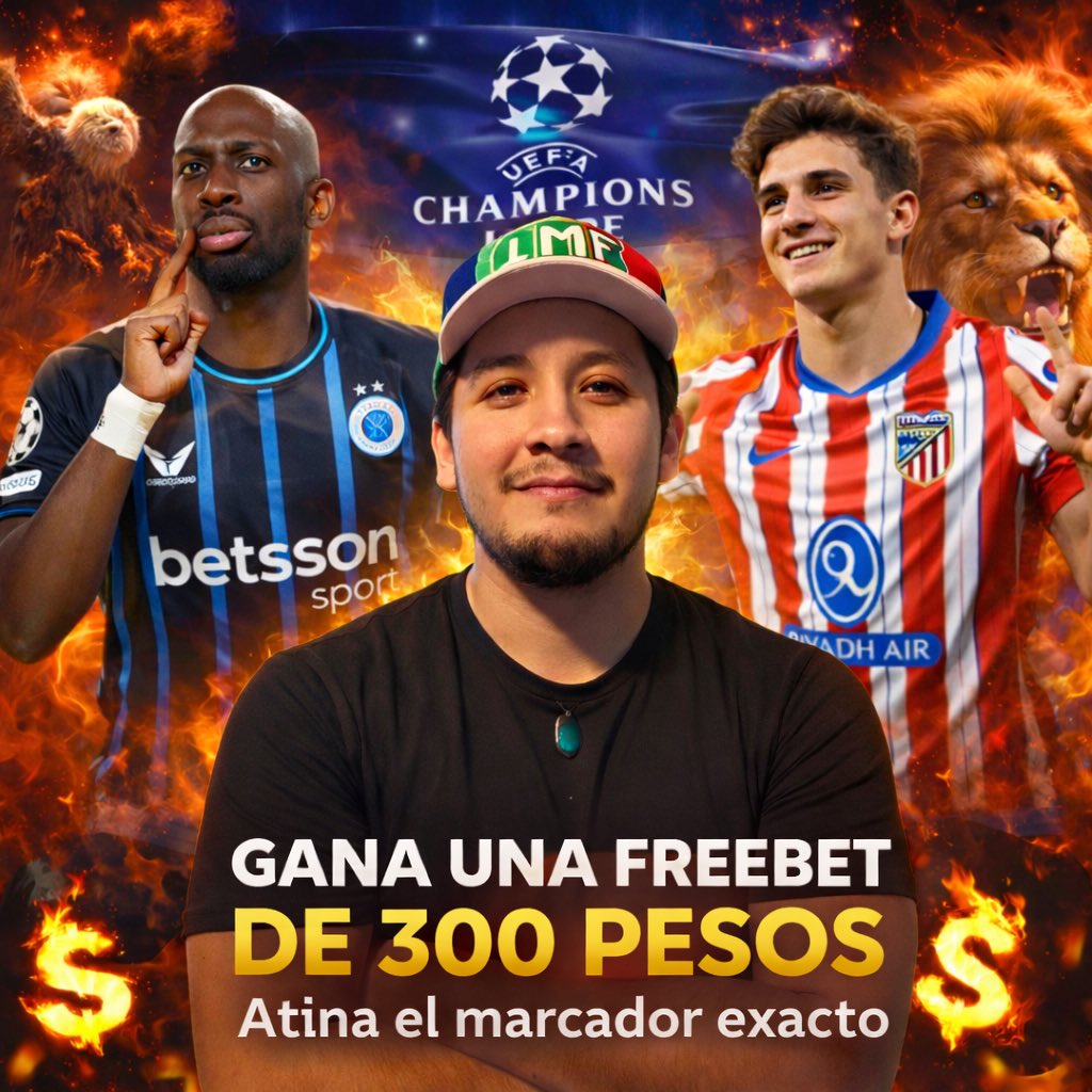 GÁNATE UNA FREEBET DE 300 PESOS

- Comenta el marcar exacto del Brujas Vs Atlético de Madrid  
- Da like/RT a este post

Los ganadores serán escogidos al azar entre los que acierten. 

FREEBETS SIN ROLLOVER NI NADA.