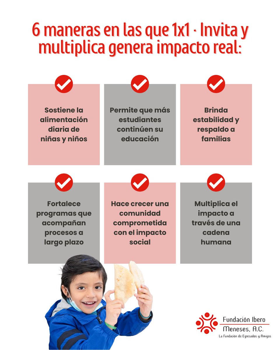 ❣️A través de 1x1 · Invita y multiplica, una acción sencilla se transforma en algo mucho más grande: alimentación constante, educación que continúa y estabilidad para familias que hoy lo necesitan.

🔗 lp.fundacioniberomeneses.org/1x1