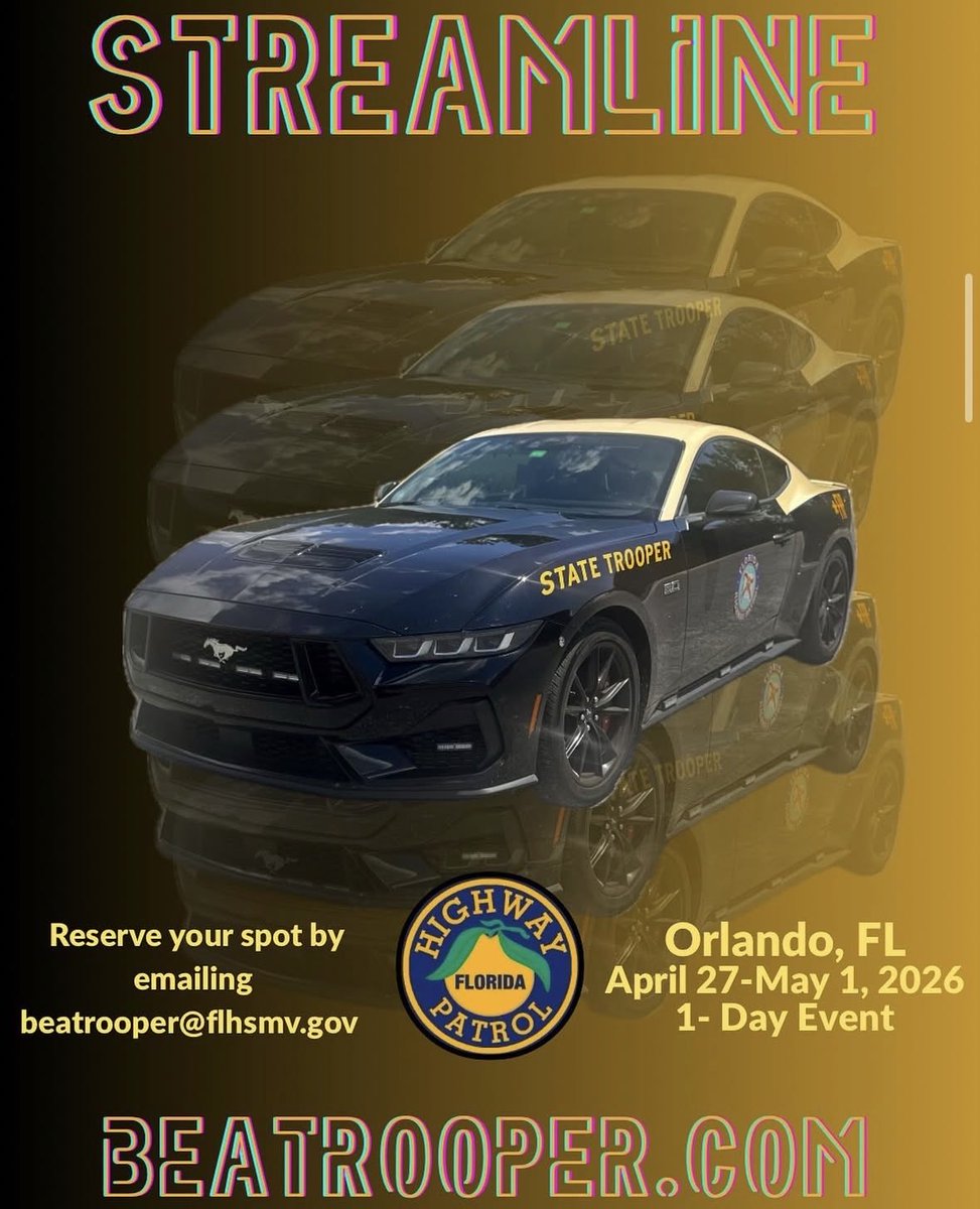 Apply now @ BeATrooper.com for the FHP #Orlando Streamline hiring event!

We are #hiring for the following classes: 
Basic Recruit Class 156: September 14, 2026
Transitional Recruit Class 24: September 21, 2026 

Reserve your spot by emailing BeATrooper@flhsmv.gov!