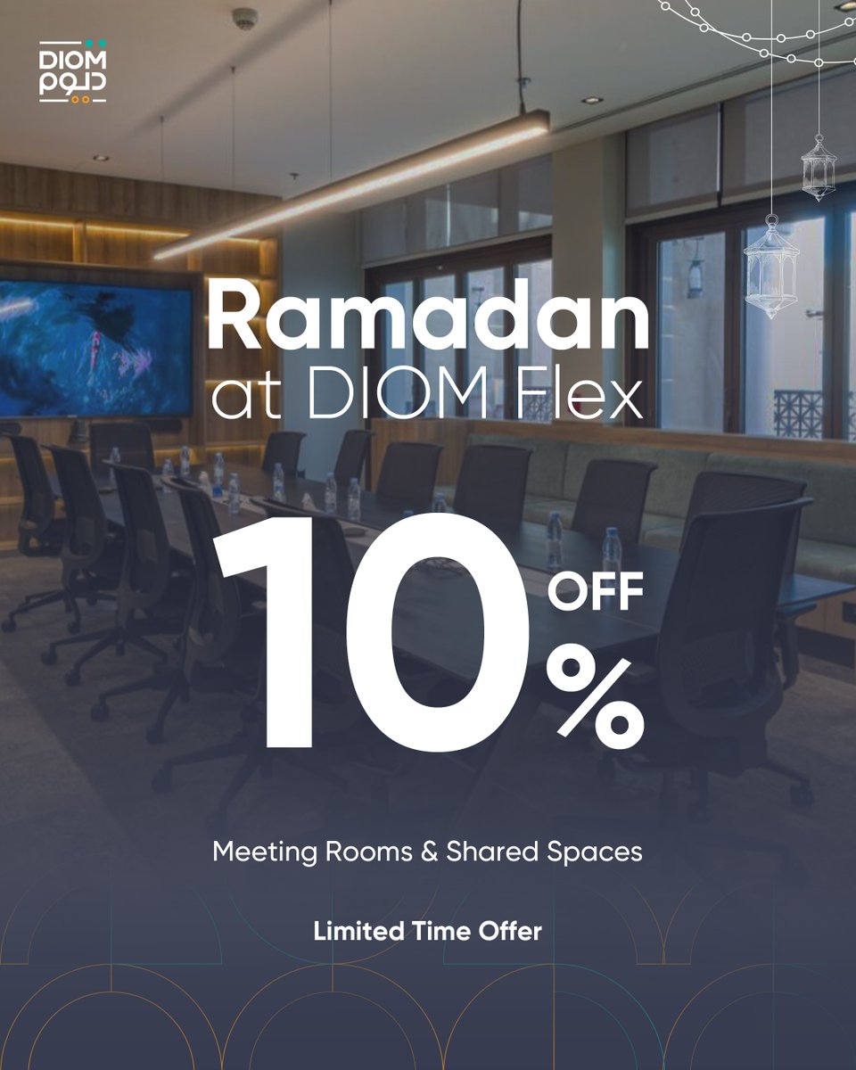 This Ramadan, DIOM Flex offers 10% off meeting rooms and shared spaces across our locations.
A refined environment designed to support your work rhythm throughout the season.