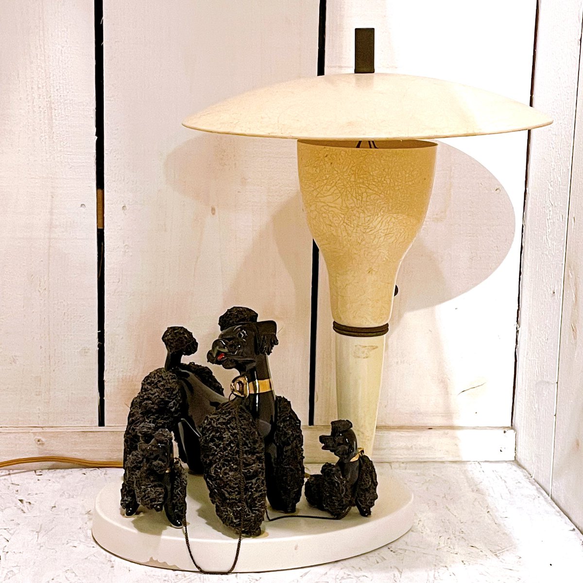 🖤🐩🖤🐩🖤 『1950's Ceramic Poodle Lamp with Fiberglass Shades
