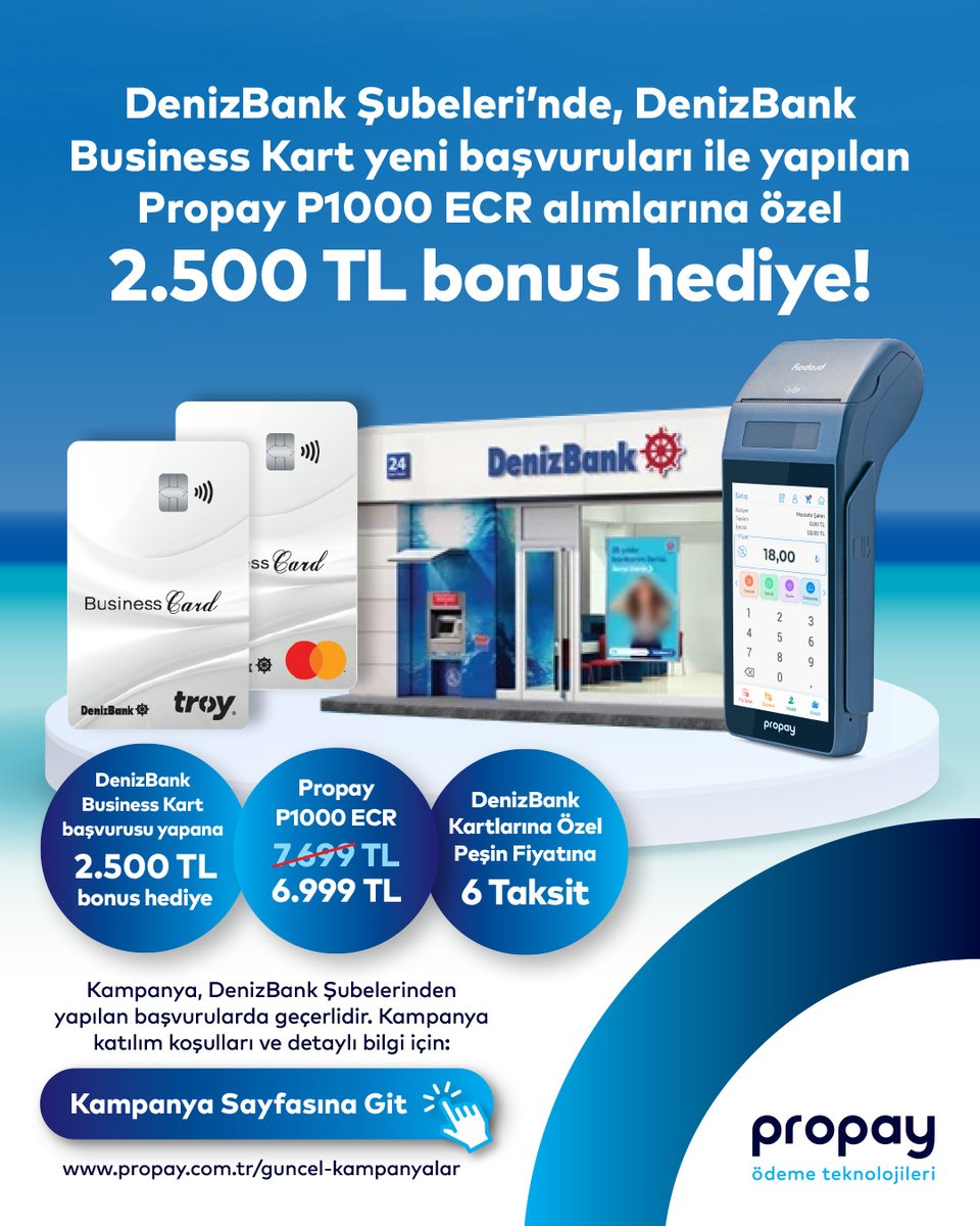 propaytr's tweet image. İşletmelerin hızlı, güvenli ve kesintisiz ödeme almasını sağlayan Android Yazar Kasa POS Propay P1000 ECR, 6.999 TL fiyat ve vade farksız 6 taksit ödeme imkânıyla DenizBank Şubelerinde!

#Propay #P1000ECR #PropayP1000ECR #Android #YazarkasaPOS #ÖKC #DenizBank