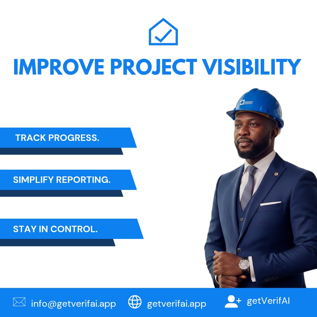 getVerifAI's tweet photo. Project visibility is key to successful construction projects.

Simplify reporting, track progress easily, and stay in control with getVerifAI.

Start today at https://t.co/FAVInYGsYz 👷‍♂️

#ConstructionNigeria #ProjectVisibility #SiteEngineers #ProjectManagers #getVerifAI https://t.co/QWJfd8pQiG