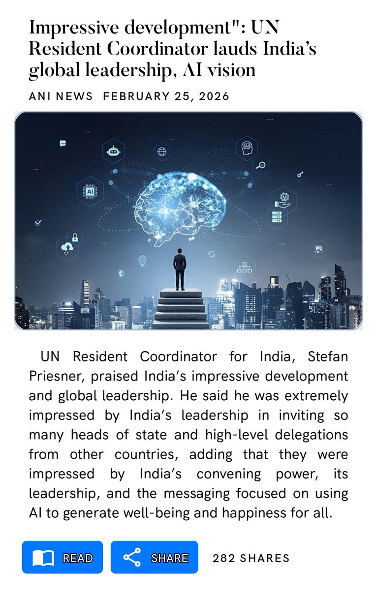 dial_hr's tweet photo. #dialentertainment_bjp

Impressive development": UN Resident Coordinator lauds India’s global leadership, AI vision
https://t.co/TUkyqemx7K

via NaMo App https://t.co/JcXyq9ct8J