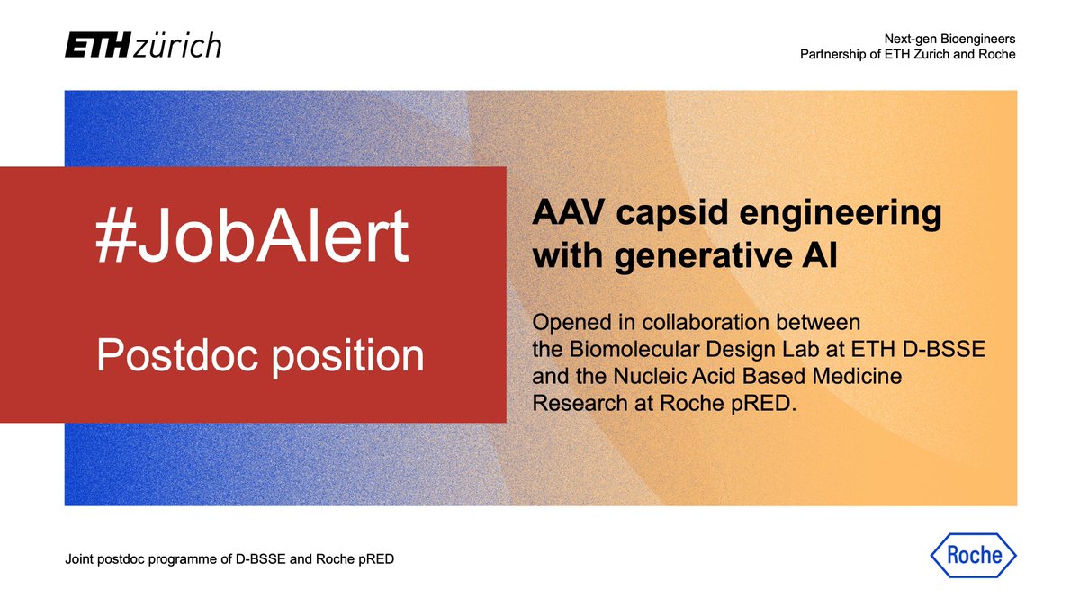 ETH_BSSE's tweet image. 🚨 #JobAlert #postdoc position #NextGenBioeng programme: The Biomolecular Design Lab @ETH_en  and the Nucleic Acid Based Medicine Research at #pRED | @Roche are offering a high-level interdisciplinary project based in Basel 
jobs.ethz.ch/job/view/JOPG_…
RT Thanks for sharing!