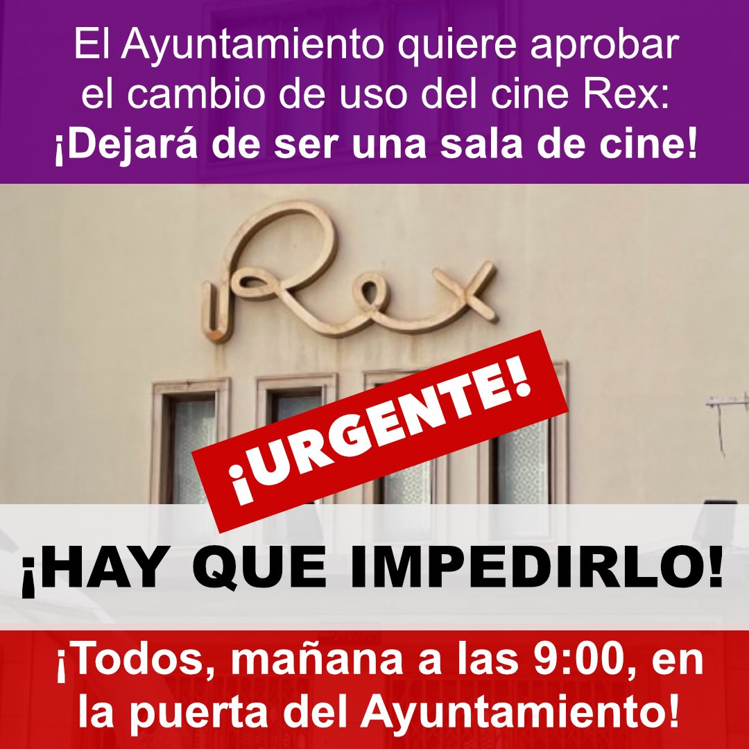 En el #PlenoMurcia del <a href="/AytoMurcia/">Ayuntamiento de Murcia</a> de mañana por quieren aprobar el cambio de usos del cine Rex, primer paso para que deje de ser una sala de cine y pueda ser un sala de juego y apuestas, un gimnasio u otra cosa.

¡IMPORTANTE estar mañana, a las 9 de la mañana, en La Glorieta!