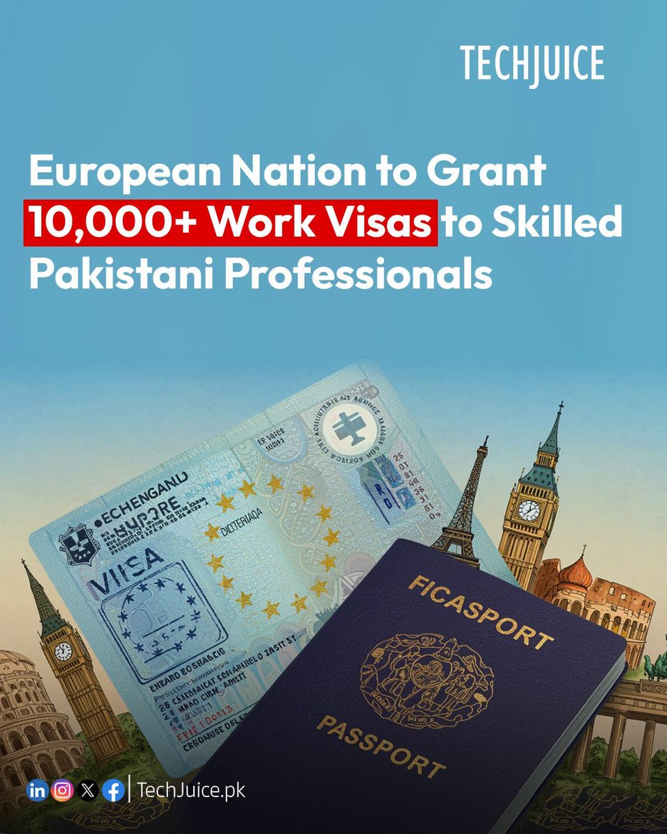 TechJuicePk's tweet image. European Nation to Grant 10,000+ Work Visas to Skilled Pakistani Professionals.
Italy is set to issue over 10,000 work visas to Pakistani skilled workers under a new labour quota agreement, opening legal employment pathways across sectors.

#techjuice #workvisa #pakistan #careers