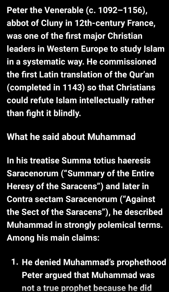 Part 1 of 3: Meet Peter the Venerable (France, 12th Cent.)

Promoted Intellectual Debate Against Islam by Translating the Qur'an into Latin.

Used the Islamic dilemma, Islam's Achilles Tendon to show its Anti-Christ nature and Falseness.

Part 1: <a href="/GodLogic_GL/">GodLogic_GL</a>