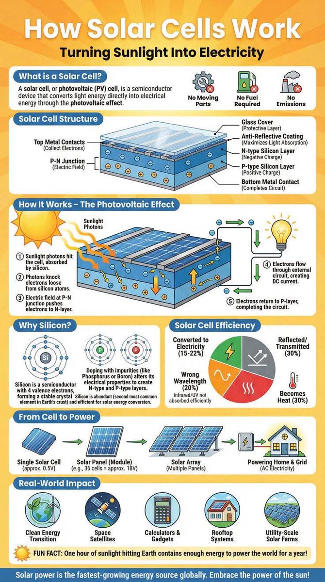 skglearning's tweet image. How Solar Cells Work

#research #Science #scientist #universe #university #school #physics