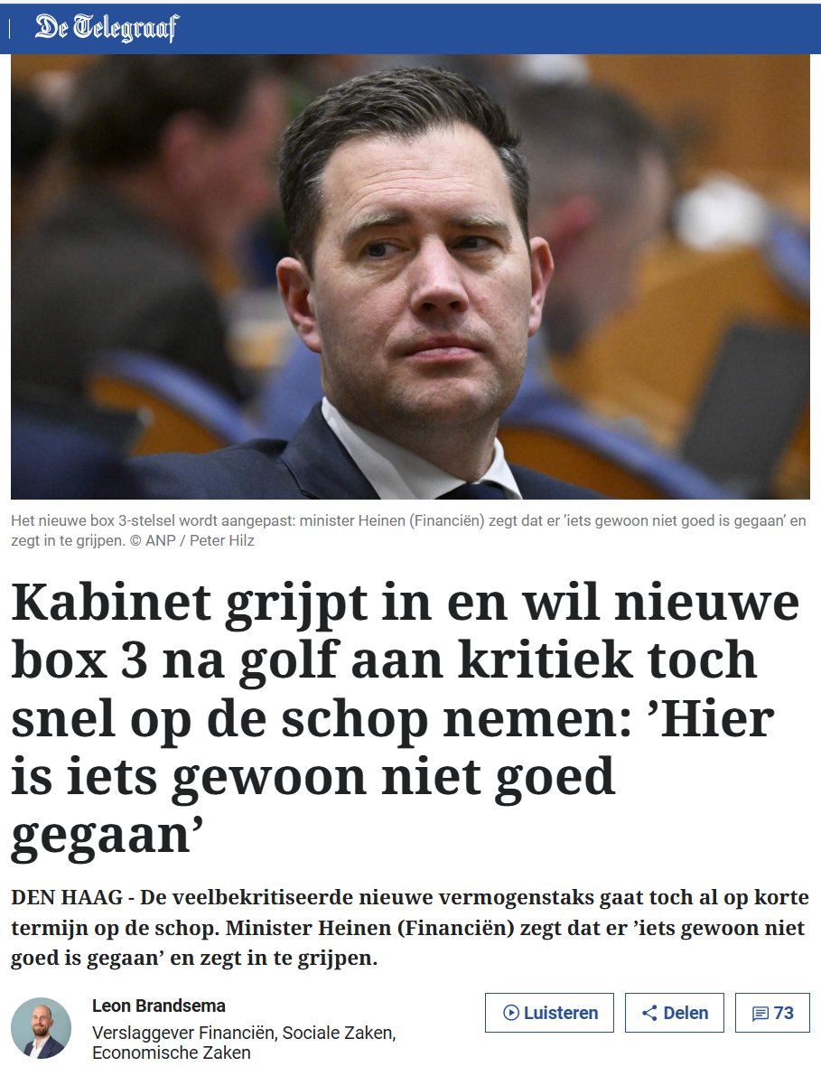 Paniek bij de verschrikkelijke <a href="/VVD/">VVD</a>. Hun geliefde #Box3 is zelfs wereldwijd door de mand gevallen. <a href="/eelcoheinen/">Eelco Heinen</a>, de verantwoordelijk #VVD-minister wordt in zijn dorp Laren al met de nek aangekeken. Hoe komt het dat mensen de VVD rechts noemen met al dat extreemlinkse beleid.