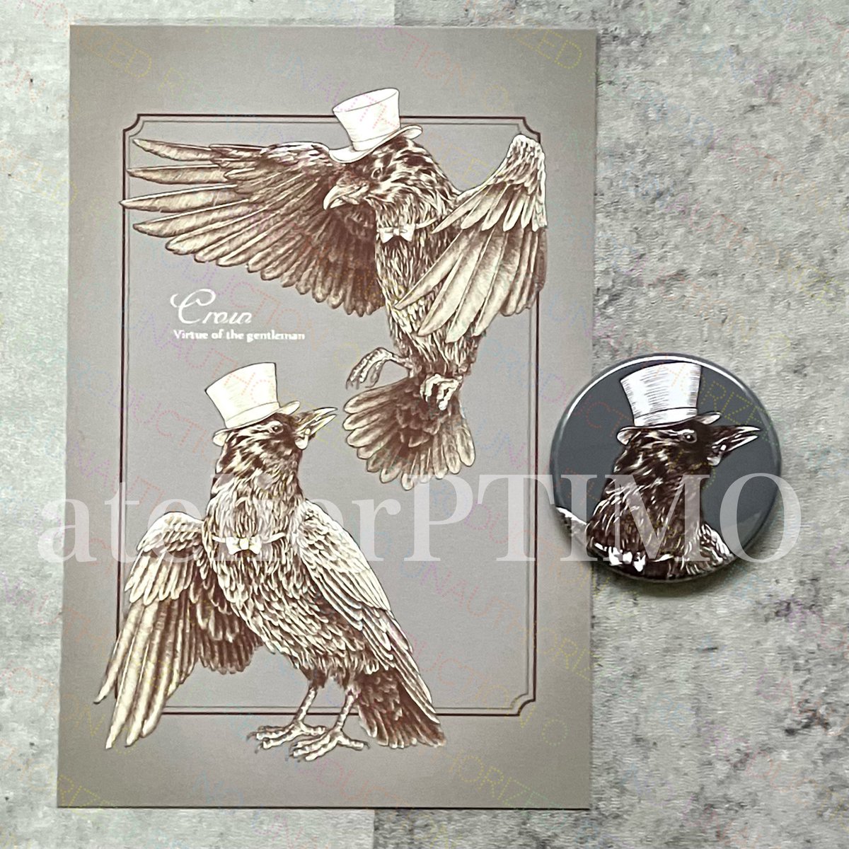 カラス紳士のポストカード、缶バッジが届きました！ #いきものづくし