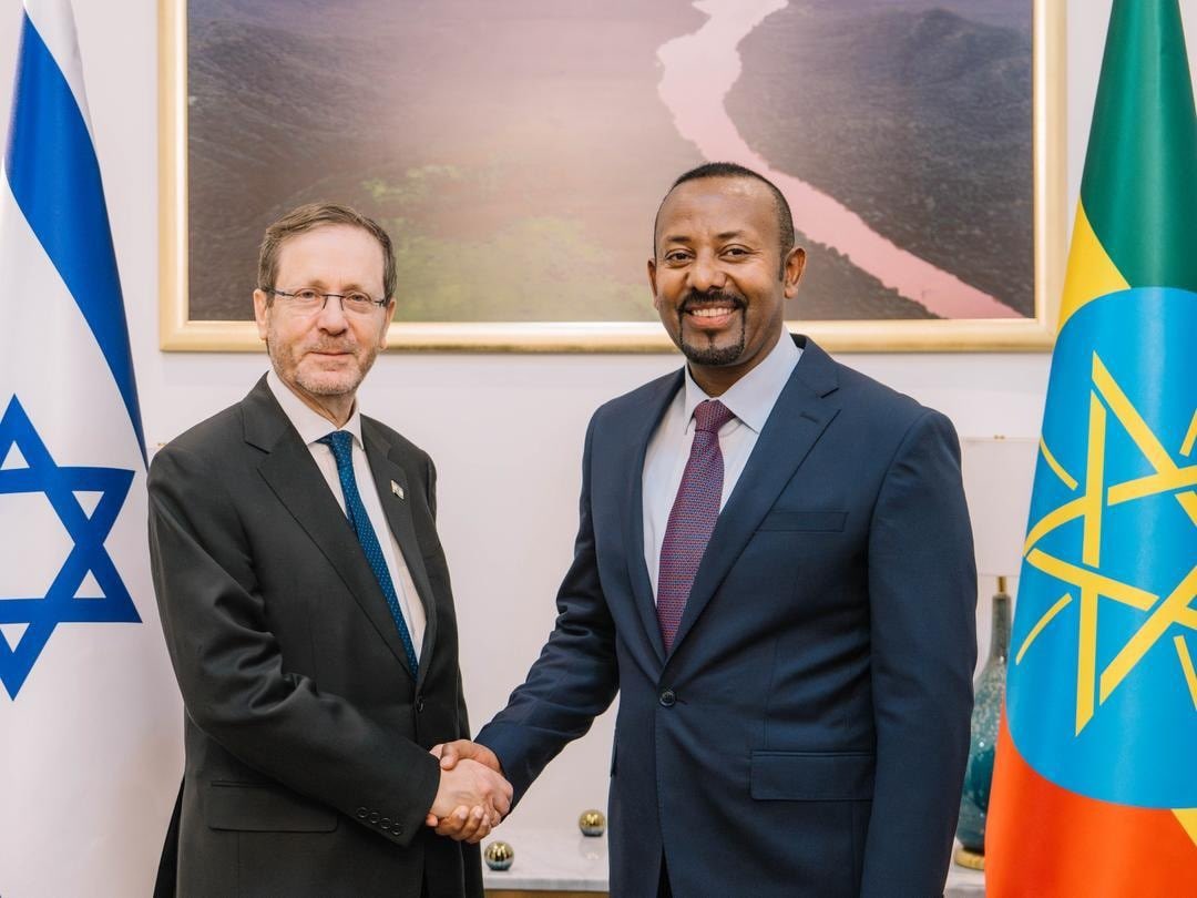 dagnewerku's tweet photo. 🇪🇹🇮🇱: PM Abiy Ahmed holds talks with Israeli President Isaac Herzog on bilateral cooperation 

#Ethiopia #Israel https://t.co/qxZId4gIRz