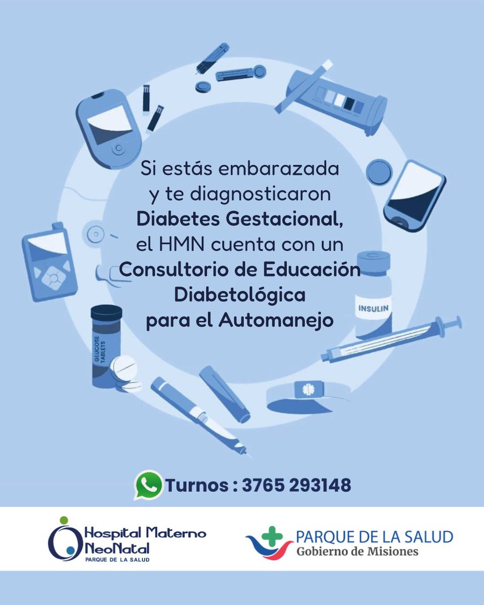 🤰 Si estás embarazada y tenés diabetes tipo 1, 2 o gestacional, el Hospital Materno NeoNatal cuenta con el Consultorio de Educación Diabetológica para el Automanejo.

📲 Turnos por mensaje al 3765 293148, de lunes a viernes, de 6 a 17 hs.

Cuidarte también es cuidar a tu bebé 💙