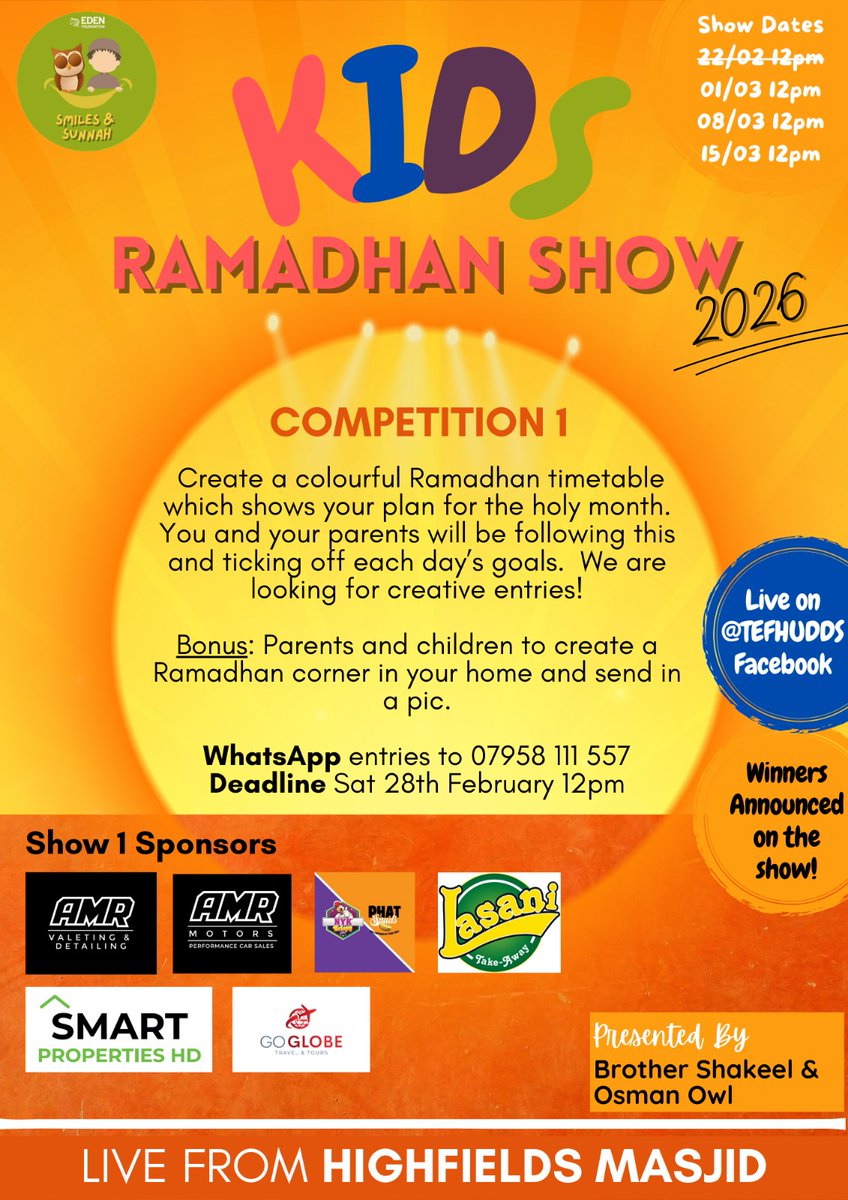 TEFHudds's tweet image. Kids Ramadhan Show 
Competition - Week 1

#edenfoundation #kidsramadhanshow #Highfields