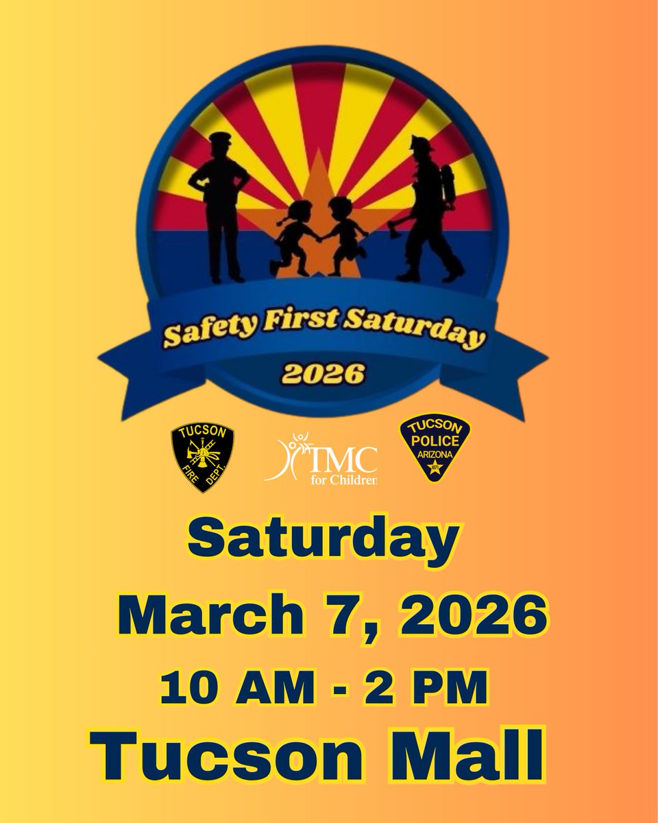 Join us at Safety First Saturday on 3/7 from 10am-2pm at the Tucson Mall

Come engage with 30+ public safety agencies and more than 50 community partners to see what it all takes to keep Southern AZ Safe!

Free booster seats, bike helmets and car seat checks, while supplies last!