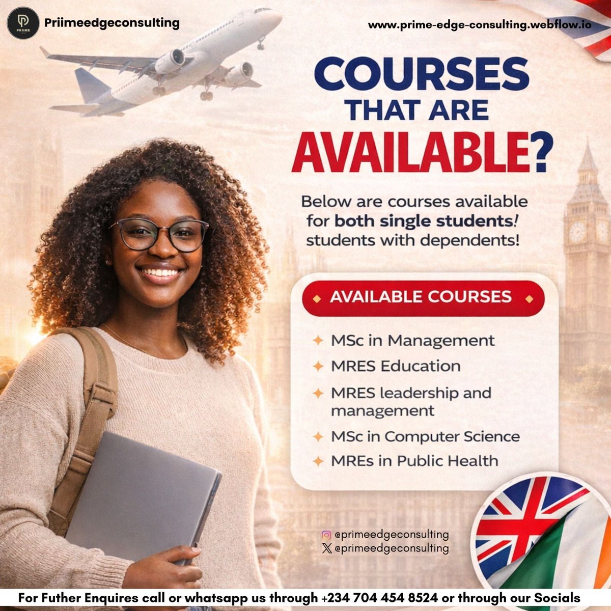 Primedgeconsult's tweet image. From Business and Finance
To Management and Education
To IT, Health, and Natural Sciences

There are multiple course options available to study abroad. 🌍🎓

Tell us your field, and we’ll guide you to the right program.

#StudyAbroadCourses #InternationalEducation #StudyOverseas