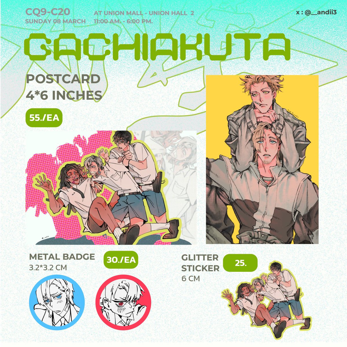 [RT appreciate ]

🗑️FIRST YOU GOTTA JUST WORK TO DA BEAT! 
#GACHIAKUTA
 
#CQ9  
BOOTH — C20 

UNION MALL , Union Hall 2
🗓️Sun | 08 March 2026
📍11:00-18:00

[ ประจำบูธช่วงงานเปิด ]

#CQ9_SUN