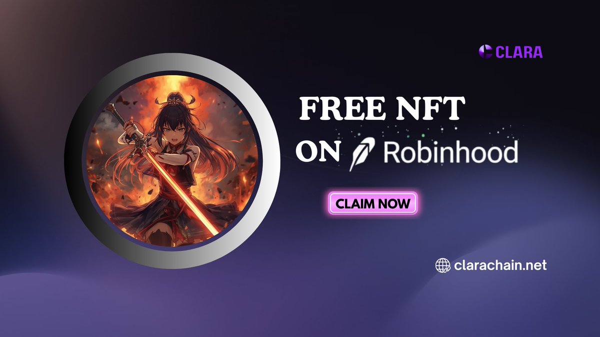 Free Mint NFT on Robinhood Testnet 

"SWORA" on CLARA ⚔️

🔗Mint: clarachain.net/swora

RT &amp; Paste Your Wallet Address Below ⬇️🎁