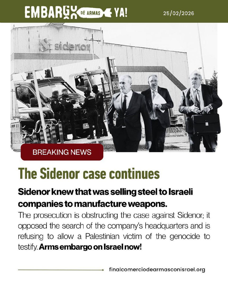 🔴‼️🪖La Policía Nacional registró el pasado 10 de febrero la sede principal de Sidenor (Basauri), en el marco de la investigación judicial abierta en la Audiencia Nacional contra tres directivos de Sidenor por presuntos delitos de contrabando y complicidad con genocidio.
1/6