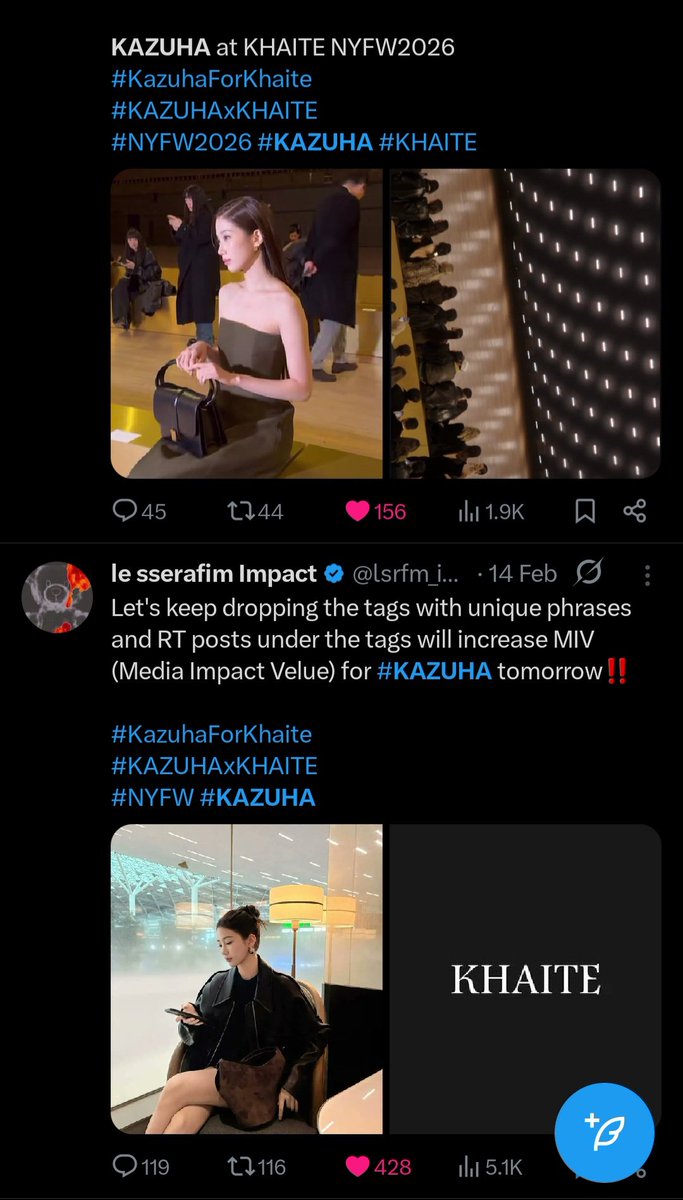 A few hours left until Yunjin &amp; Eunchae's first fashion show! Let's break down how Kazuha ranked in the Top 3 for EMV:

I'll explain based on what I've seen, especially on X.
1. She only had 2 types of tags (pre-event and during/post-event) → We can improve this by dropping her