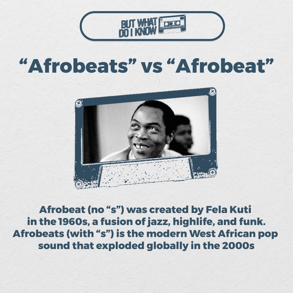 BWDIKThePod's tweet image. Afrobeat ≠ Afrobeats 👀

Did you already know this?🤔
#Afrobeats #Afrobeat #MusicFacts #DidYouKnow
