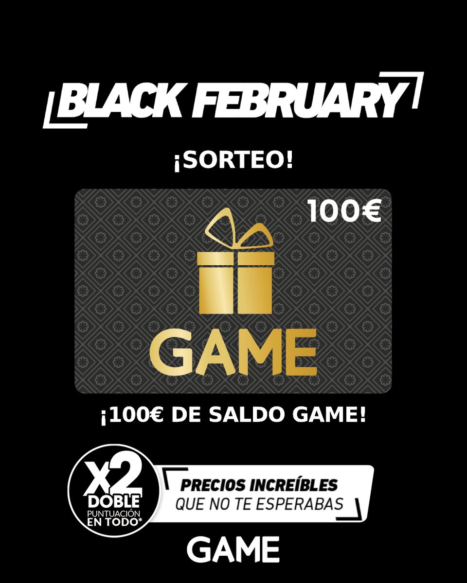 🖤 Para celebrar el BLACK FEBRUARY, ¡sorteamos 100€ de saldo GAME para lo que tú quieras!

🔁 REPOST o CITA este post.
👥 Sigue a @videojuegosGAME.
💬 Menciona a un AMIG@ y cuéntanos qué te vas a comprar durante el Black February con #BlackFebruaryEnGAME.
⏱ Participa hasta las