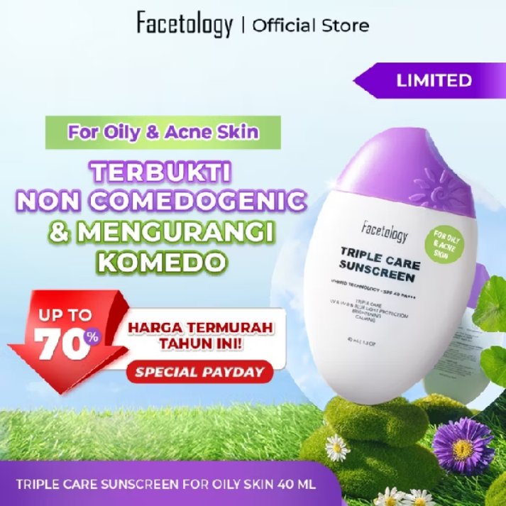 spill_byaam's tweet photo. Cek [New Matte Formula] Facetology Triple Care Sunscreen For Acne &amp; Oily Skin SPF 40 PA+++ 40ML dengan harga Rp77.900. Dapatkan di Shopee sekarang! https://t.co/0yYbLt4uUt

#racunshopee #fyp https://t.co/UpJeryvQ7u
