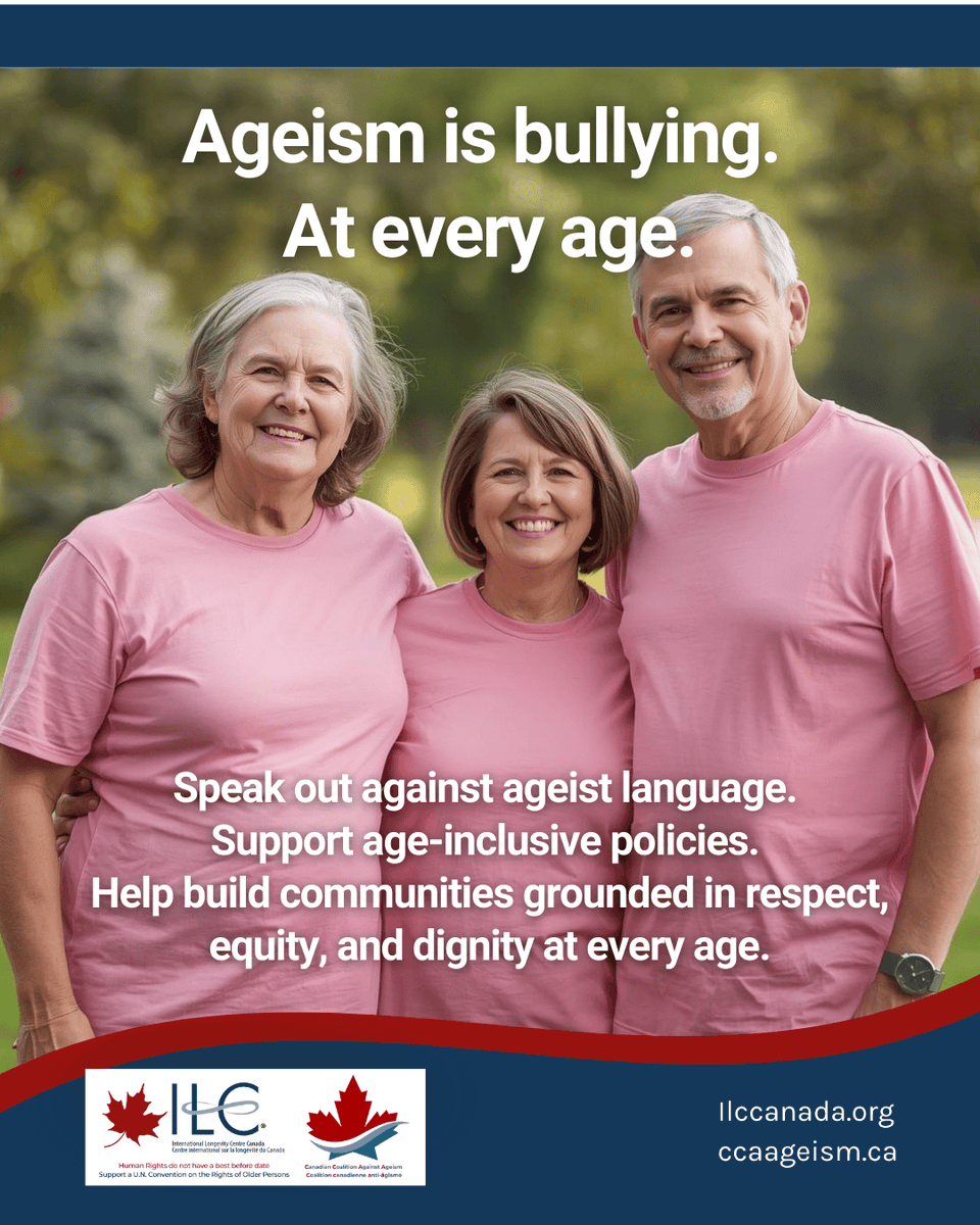 Ageism is bullying — and it affects people across the life course.

This #PinkShirtDay, challenge ageism and support dignity at every age.

#PinkShirtDay #EndAgeism #AgeInclusion #HumanRightsAtEveryAge #DignityAtEveryAge
<a href="/EAPreventionON/">Elder Abuse Prevention Ontario</a> <a href="/NICElderly/">NationalCareElderly</a> <a href="/SEHealth_SEHC/">SE Health</a>
