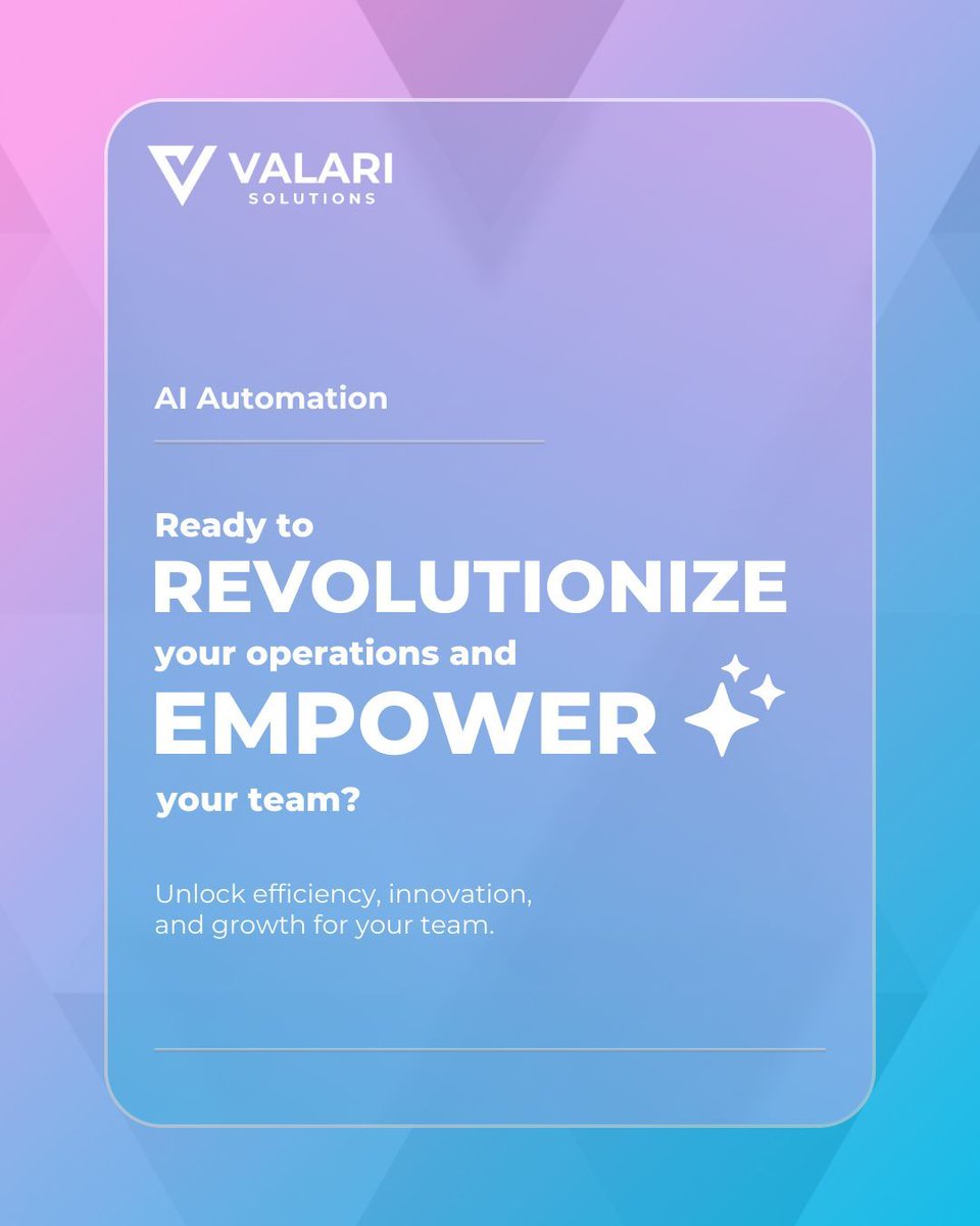 ValariSolutions's tweet photo. Stop guessing. Start knowing. 💡
AI isn't just a trend—it's your new resource manager. It accurately predicts staffing needs, drastically reducing costly overtime 💰 and freeing your managers to focus on high-value, strategic work.

Plus, optimized scheduling means happier, less burned-out staff. 😌

Visit https://t.co/pR8YHZ41je to learn more! 💡

#WorkforceOptimization #ReduceOvertime #BusinessEfficiency #AISolutions #StaffSatisfaction