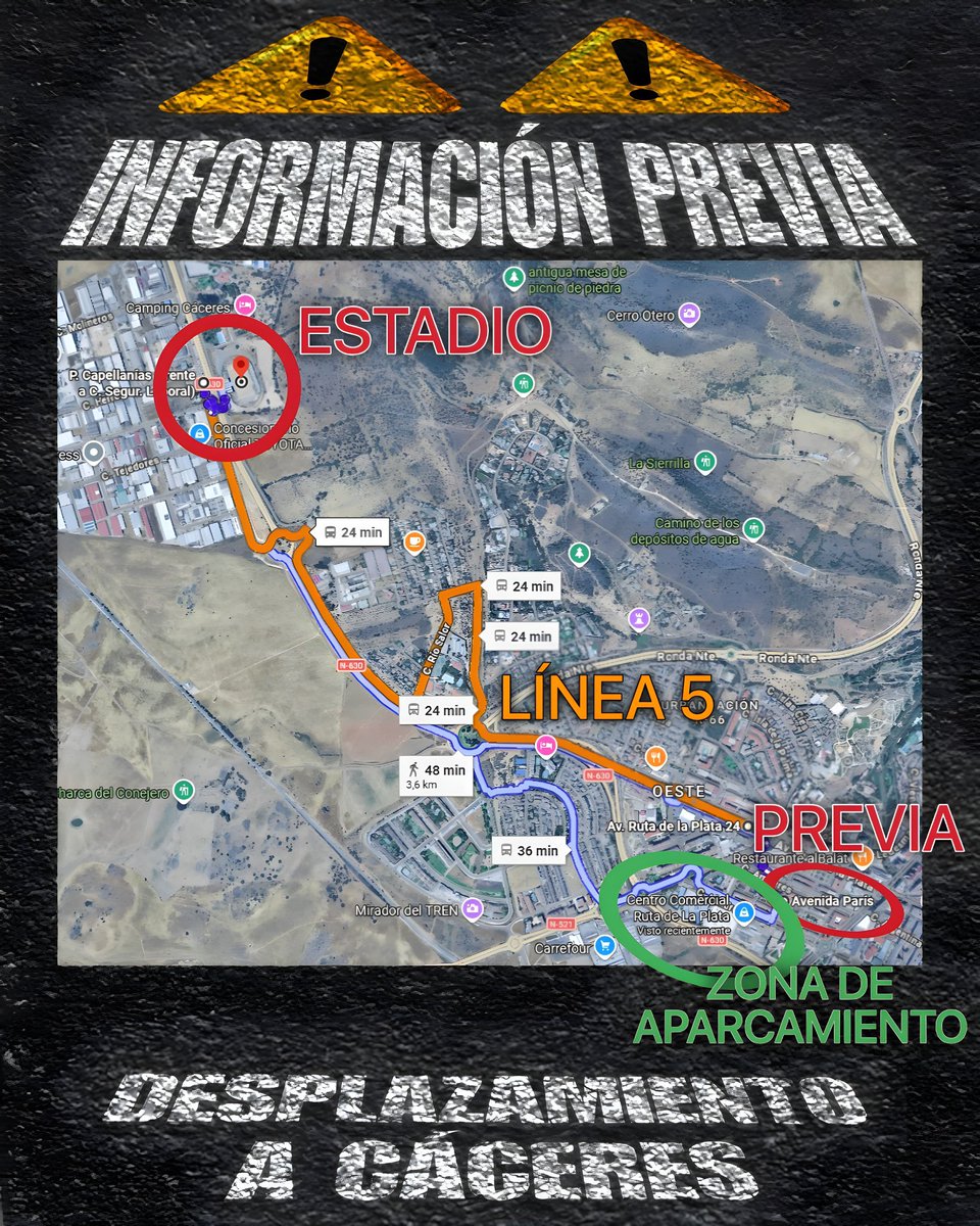 📣¡Atención, afición! ⚠️

Todo lo que necesitas saber para nuestro desplazamiento a Cáceres:

🚗 Parking: Recomendamos el C.C. Ruta de la Plata (Zona Previa).

🚌 Bus: Línea 5 (cada 30 min, hasta las 15:00) conecta con el estadio.

🚍 : ¡Los buses de FPU  subirán a la gente!