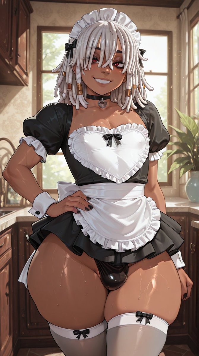 WhiteSnow244's tweet photo. Saw @Goldybo mkaing maid femboys and had to join the party with my OC Kai