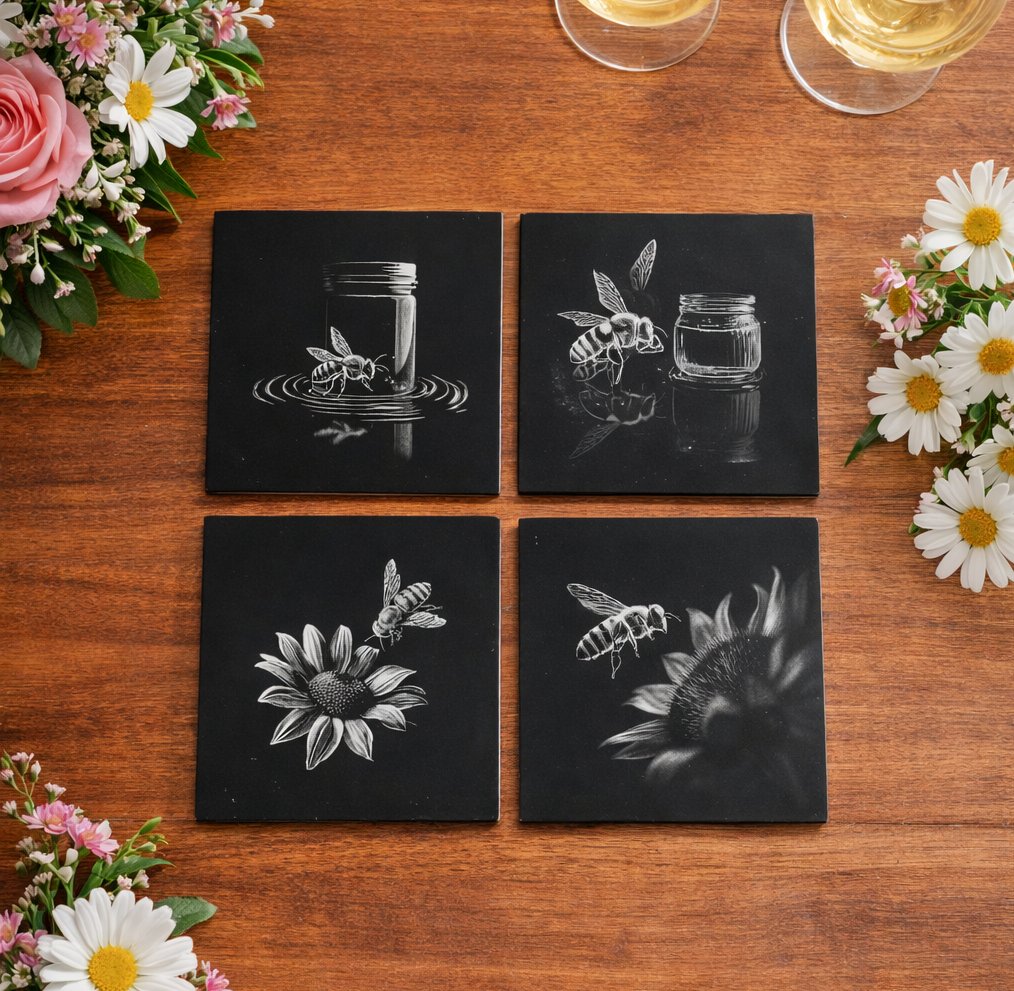 MRLaser101's tweet photo. Elevate your table setting with our bee-engraved glass coasters! 🐝 Set of 3/5. Call 07837 452233 to order. A buzz-worthy addition to any home! #3Dlaserengraving #laserengraving #GlassCoasters #BeeDesign #HomeDecor https://t.co/akvt0YFsvO