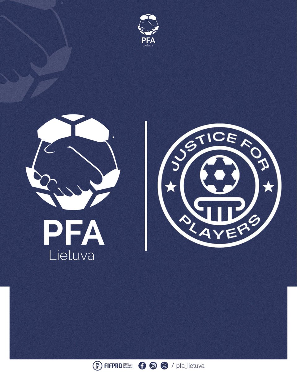 LithuaniaPfa's tweet photo. PFA Lithuania supports the international initiative “Justice for Players”, a collective action against FIFA, KNVB and several national football associations. The association in Lithuania is contributing to this process to make it successful and for the footballers to achieve victory in the case.

PFA Lithuania has joined other national players’ associations, including: UNFP (France), VVCS (Netherlands), United Athletes (Belgium), VdF (Austria), SPINS (Slovenia), HUNS (Croatia), SPFBIH (Bosnia and Herzegovina), SFM (North Macedonia), SPFN (Serbia) and ČAFH (Czech Republic). This list is not final and will be expanded in the near future.

The main objective of this collective action is to ensure fair financial compensation for all professional footballers and former footballers, regardless of their nationality, who have signed contracts with European clubs, including the United Kingdom, since 2002.

The compensation is based on the judgment of the Court of Justice of the European Union in the Diarra case (4 October 2024), which found that certain rules applied by FIFA infringed European Union law and were unlawful.