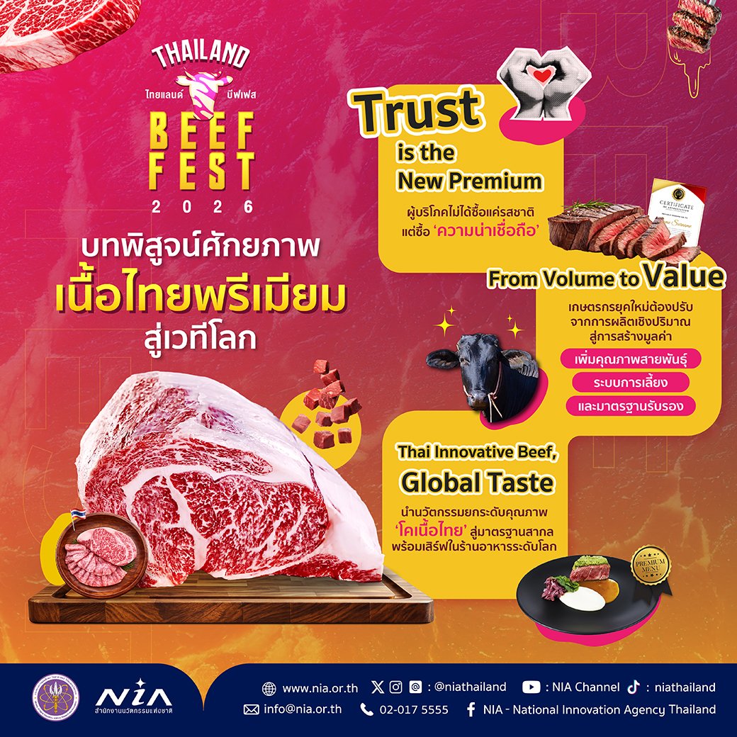 อุตสาหกรรมโคเนื้อไทย กำลังเปลี่ยนภาพจำจากการขายด้วย “ปริมาณ” สู่การเสิร์ฟ “ความพรีเมียม” ให้กับตลาดที่ให้คุณค่ากับคุณภาพและเรื่องราวมากขึ้น

หลังจานสุดท้ายของมหกรรม “Thailand Beef Fest 2026” ถูกเก็บลง หลายเสียงที่ได้ลิ้มรสเนื้อไทยคุณภาพสูง ไม่ว่าจะเป็น โคดำลำตะคอง โคขุนหนองสูง